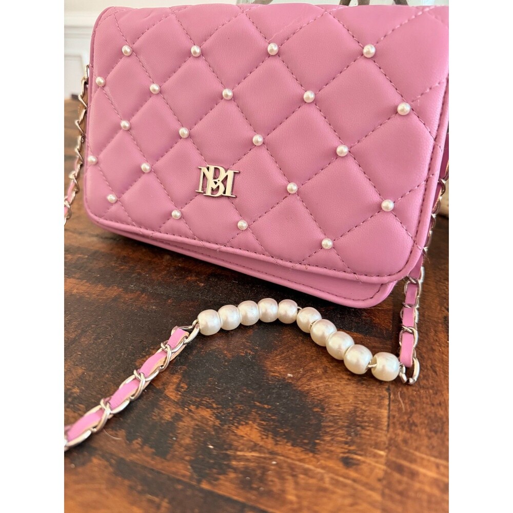 Badgley Mischka Pink Diamond Quilted Pearl Flap Crossbody Shoulder Bag - Picture 3 of 8